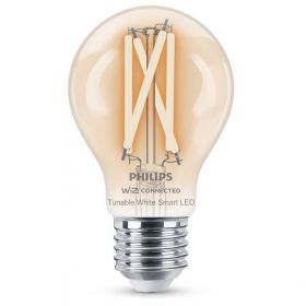Bec LED inteligent vintage Philips filament transparent, Wi-Fi, Bluetooth, A60, E27, 7W (60W), 806 lm, temperatura lumina reglabila (2700-6500K)