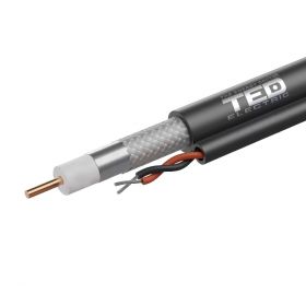 Cablu coaxial cu ALIMENTARE 75 ohm RG6 CCS + 2 fire CCA x 0,75 mm PE negru rola 305m TED Wire Expert TED002594