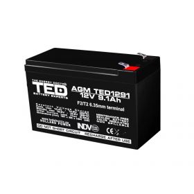 Acumulator stationar AGM VRLA 12V 9,1A dimensiuni 151mm x 65mm x h 95mm F2 TED Battery Expert Holland