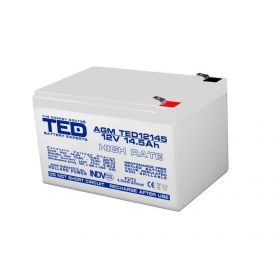 Acumulator stationar AGM VRLA 12V 14,5A High Rate 151mm x 98mm x h 95mm F2 TED Battery Expert Holland