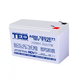 Acumulator stationar AGM VRLA 12V 7,1A High Rate 151mm x 65mm x h 95mm F2 TED Battery Expert Holland