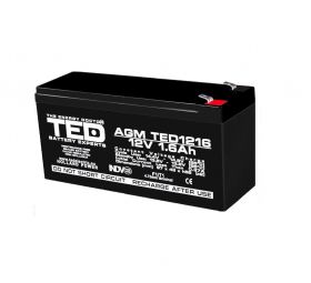Acumulator stationar AGM VRLA 12V 1,6A dimensiuni 97mm x 47mm x h 50mm TED Battery Expert Holland