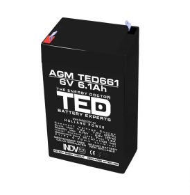 Acumulator stationar AGM VRLA 6V 6,1A dimensiuni 70mm x 48mm x h 101mm F1 TED Battery Expert Holland