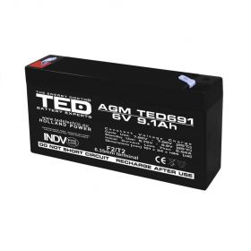 Acumulator stationar AGM VRLA 6V 9,1A dimensiuni 151mm x 34mm x h 95mm F2 TED Battery Expert Holland